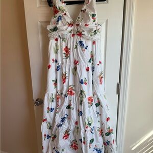 Skies Are Blue White Dress with Vibrant Floral Design